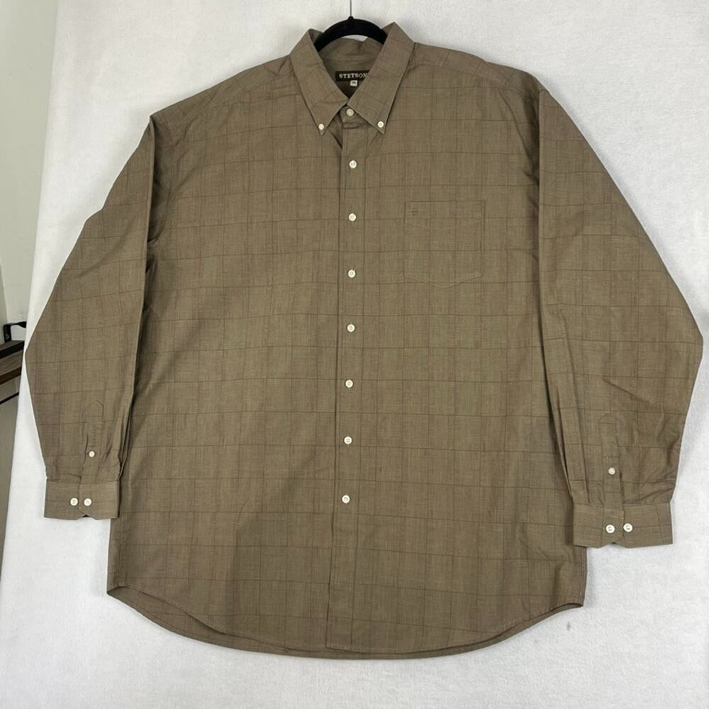 Stetson Button Down Long Sleeve Shirt Men's 3XL Brown Plaid 100% Cotton NWT